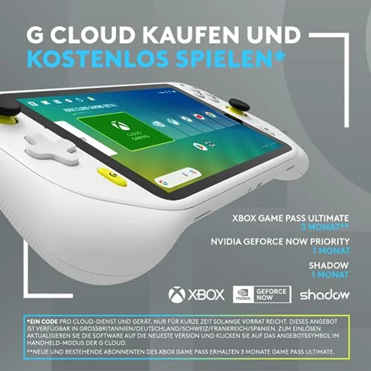 Logitech G Cloud Gaming Handheld, tragbare Spielkonsole mit langer Akkulaufzeit, 7-Zoll-1080p-Touchscreen, federleichtes Design, Xbox Cloud Gaming, NVIDIA GeForce NOW, Google Play - EU Stecker - Weiß – Bild 2