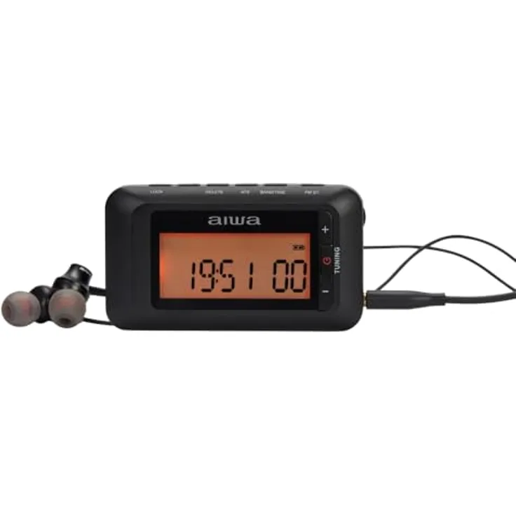 Aiwa RD-10 Tragbares Digitalradio DAB+ - FM-RDS mit LED-Hintergrundbeleuchtung, Bassauswahl und Speicherfunktion, inklusive Stereo-Kopfhörer und 2 AAA-Batterien, kompakt 45g