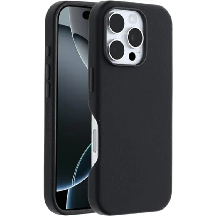 OtterBox Symmetry Series Cactus Leather MagSafe Hülle für iPhone 16 Pro, stoßfest, sturzsicher und kompatibel mit MagSafe, Schwarz – Bild 1