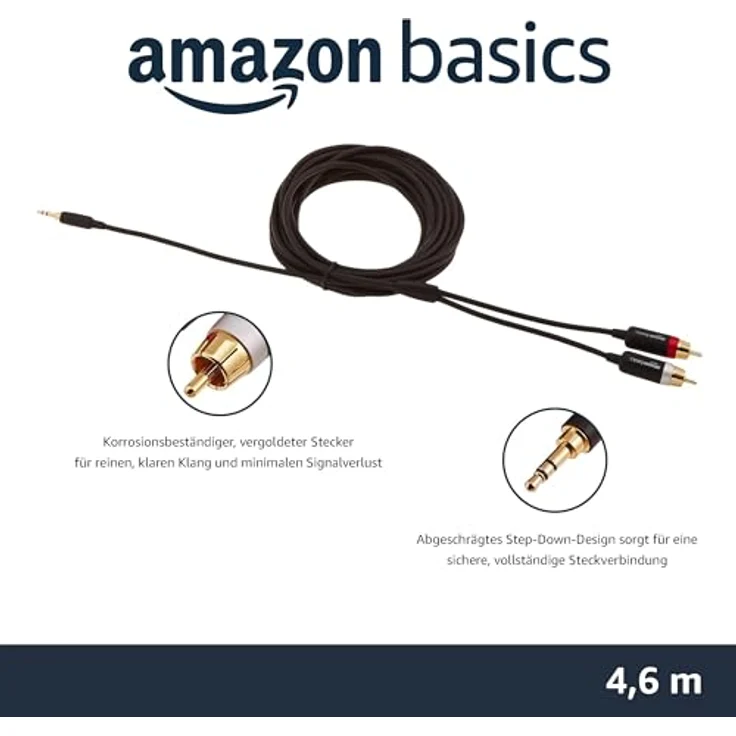 AmazonBasics PBH-19823 Cinch-Audiokabel, 3,5-mm-Klinkenstecker auf 2 x Cinch-Stecker, 4,57 m – Bild 2