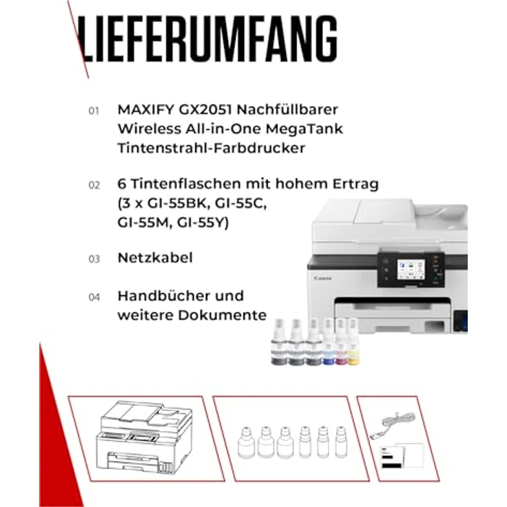 Canon MAXIFY GX2051, 4 in 1 Tintenstrahl-Multifunktionsdrucker mit Duplex-Funktion, WLAN und 6,7 cm Touchscreen, weiß – Bild 7