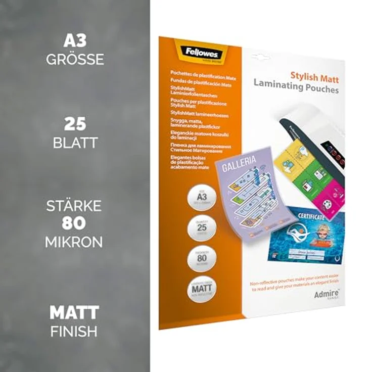 FELLOWES Drucker- und Kopierpapier 5602201 Admire Stylish Matt A3, 80 mic, nicht-reflektierend, 25 Stück – Bild 2