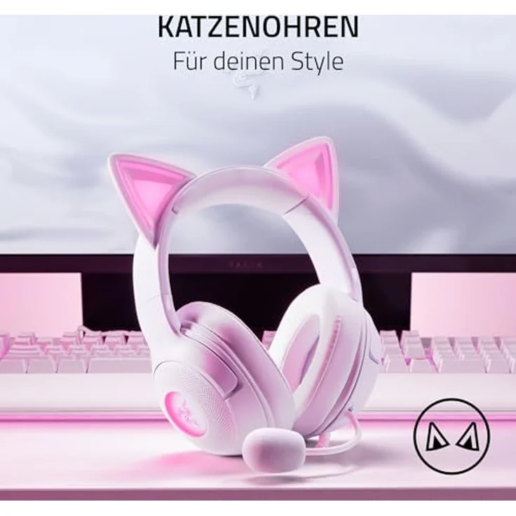 Razer Kraken Kitty V2, Kabelgebundenes Gaming Headset mit Katzenohren und Razer Chroma RGB, Weiss – Bild 2