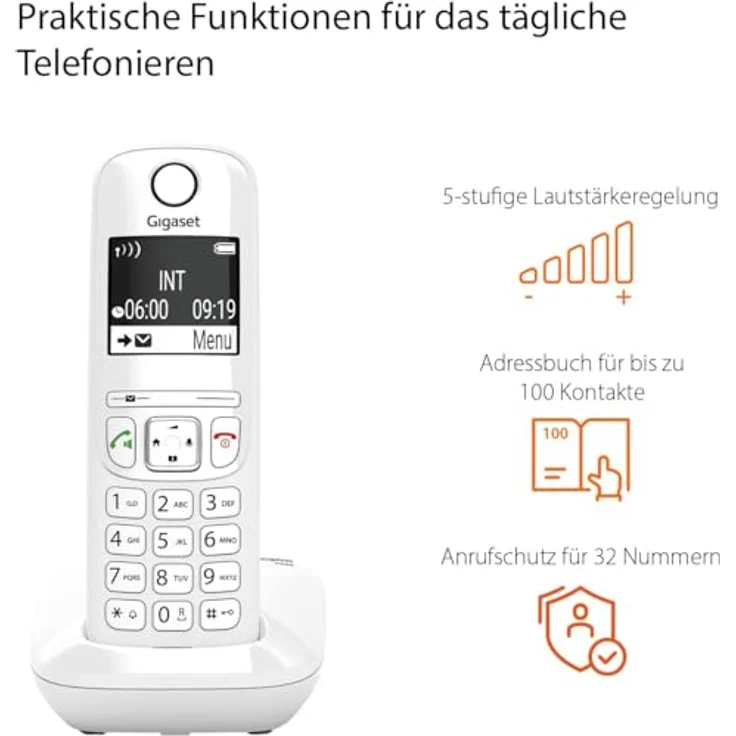 Gigaset AS690 - Schnurlostelefon ohne Anrufbeantworter - DECT-Telefon mit Freisprechfunktion, großes Display, große Tasten - Festnetztelefon, weiß - Preisvergleich – Bild 4
