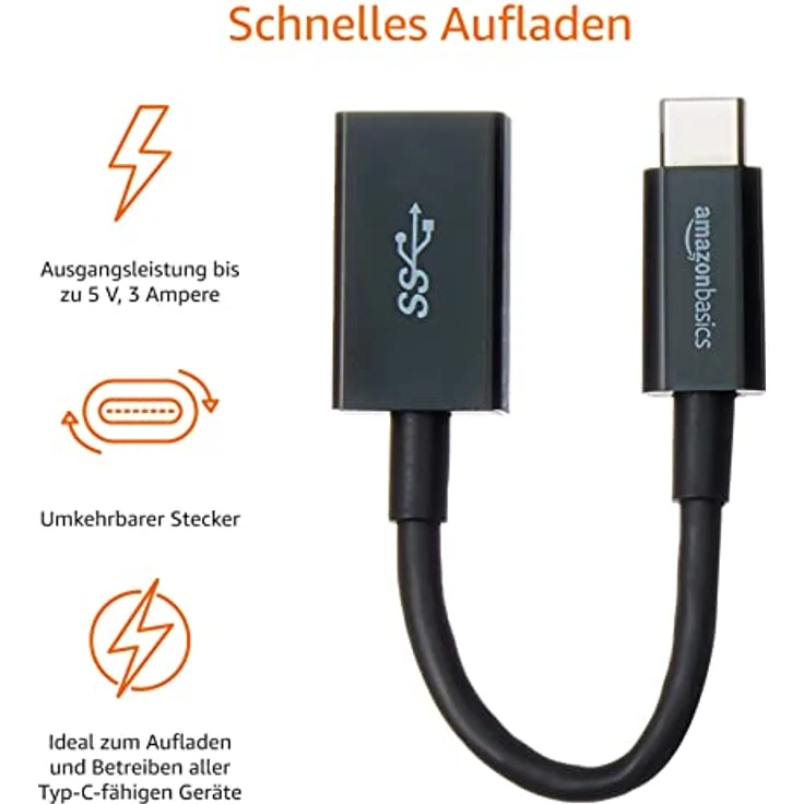 AmazonBasics - Adapterkabel, USB-Typ-C-Stecker auf USB-Buchse, USB 3.1, 1. Generation, Schwarz – Bild 3