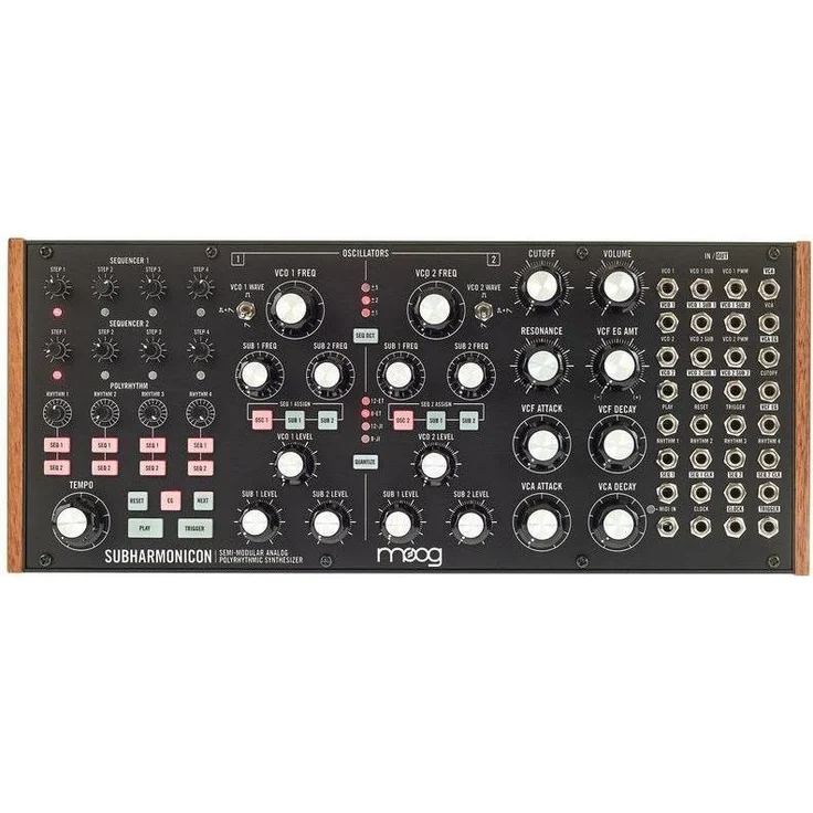 Moog Subharmonicon, halbmodularer Analog-Synthesizer mit zwei Hauptoszillatoren, vier Suboszillatoren und 24dB Lowpass-Filter, Schwarz