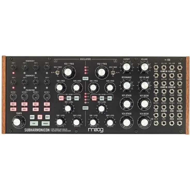 Moog Subharmonicon, halbmodularer Analog-Synthesizer mit zwei Hauptoszillatoren, vier Suboszillatoren und 24dB Lowpass-Filter, Schwarz