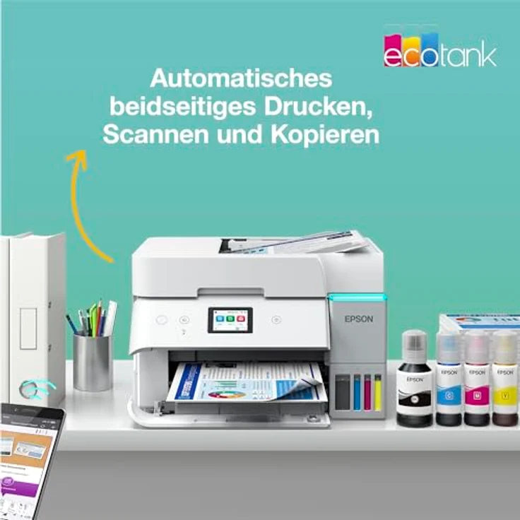 EPSON EcoTank ET-4956, Nachfüllbarer 4-in-1 Tintentankdrucker mit Duplex, WiFi, Apple AirPrint und 6,1 cm Touchscreen, weiß – Bild 12