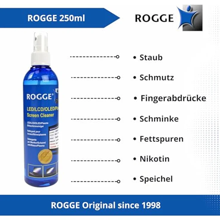 Rogge TFT, Plasma, LED, LCD Bildschirmreiniger 250ml inkl. Reinigungstuch Duo-Clean 10025 1St. – Bild 6