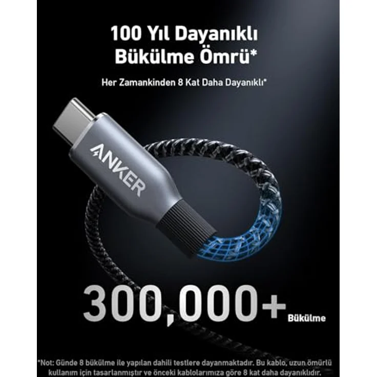 Anker Prime USB-C auf USB-C Kabel, 90cm, 240W, upcycled Flechtgewebe, Schwarz – Bild 3