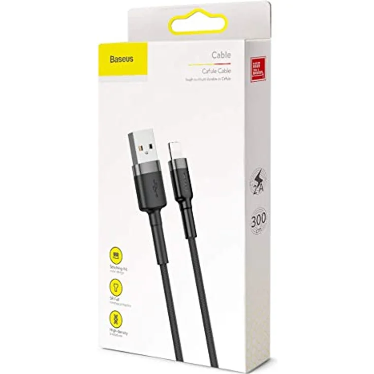 Baseus Cafule USB Lightning Kabel, 3m, 2A, schwarz-grau, schnelles Laden & Datenübertragung bis 480 Mbps – Bild 2