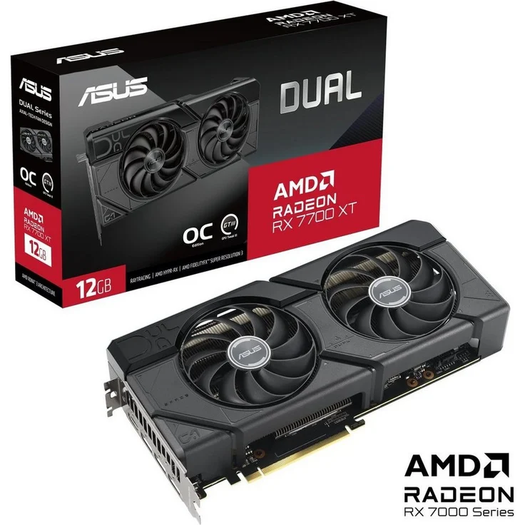 Asus Dual Radeon RX 7700 XT OC Grafikkarte (12 GB, GDDR6) in Schwarz – Bild 1