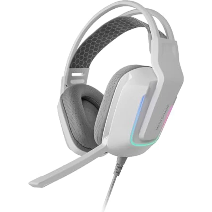 Mars Gaming MH-Strike, Gaming-Headset mit FRGB Rainbow Beleuchtung, 50mm Neodym-Treibern, Klappbarem Mikrofon, Integrierter Steuerung, Air-Ohrpolstern, Verstellbarem Kopfbügel, Multiplattform, Weiß – Bild 1