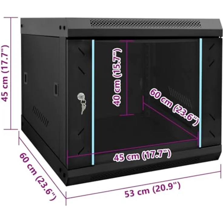 vidaXL Netzwerkschrank, Server-Zubehör mit Speicher, Schwarz 53 x 60 x 45 cm aus Stahl – Bild 2