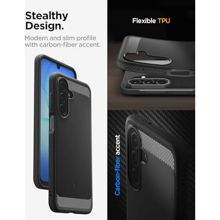 Spigen Rugged Armor Hülle für Samsung Galaxy A17 4G/5G - Fallschutz in Militärqualität, Karbonfaser Akzente, Matte Black – Bild 4