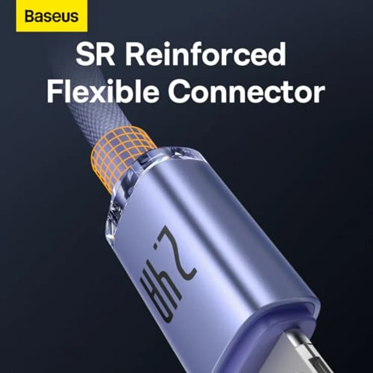 Baseus Crystal Shine Serie 18W 1,2 m USB-A auf Lightning-Kabel, lila, schnelles Laden und Datenübertragung, verstärkte Stecker – Bild 4
