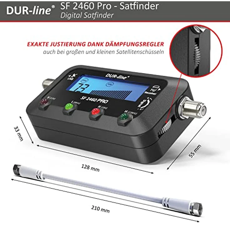 DUR-line SF 2450 W - Satfinder - Messgerät mit Gummi-Schutzhülle zur exakten Justierung Ihrer Digitalen Satelliten-Antenne - mit hoher Eingangsempfindlichkeit - inkl. F-Kabel und ausführlicher deutscher Anleitung – Bild 4