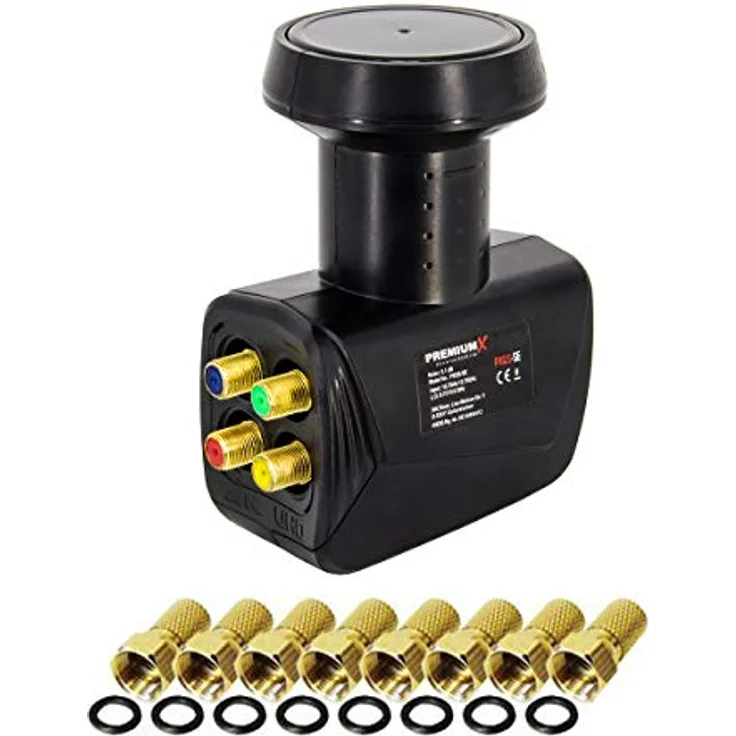 PremiumX Quad LNB SAT Direktanschluss 4 Teilnehmer Satellit TV Signalumsetzer DVB-S2 HD 4K 8X F-Stecker