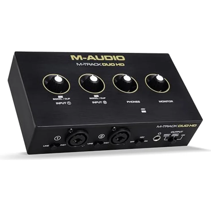 M-Audio M-Track Duo HD Producer Pack, 2-Kanal USB Audio Interface mit M100 Kondensatormikrofon und HDH41 Studio Monitoring Kopfhörern für Aufnahmen, 24-Bit/192kHz, schwarz – Bild 12