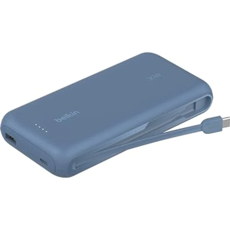 Belkin Portable Powerbank 20K PD 30W mit integriertem Kabel, USB-C Power Delivery, Blau