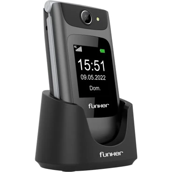 Funker C250 Comfort 4G - Klapphandy 4G für Senioren, Tasten und große Tasten, einfach zu bedienen, SOS-Taste, USB-C, 3 Direktspeicher, 2000 Kontakte, 1450mAH-Akku, Ladestation