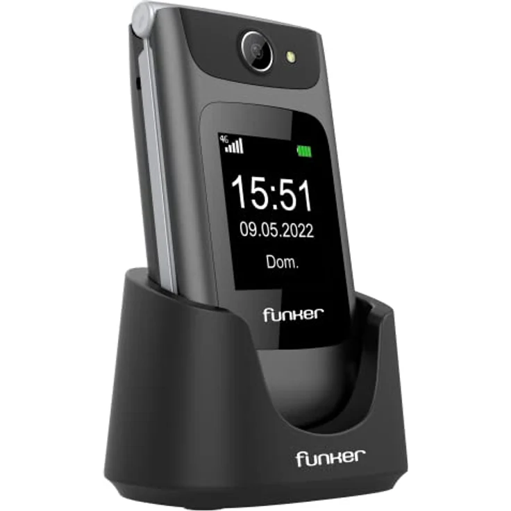 Funker C250 Comfort 4G - Klapphandy 4G für Senioren, Tasten und große Tasten, einfach zu bedienen, SOS-Taste, USB-C, 3 Direktspeicher, 2000 Kontakte, 1450mAH-Akku, Ladestation – Bild 1