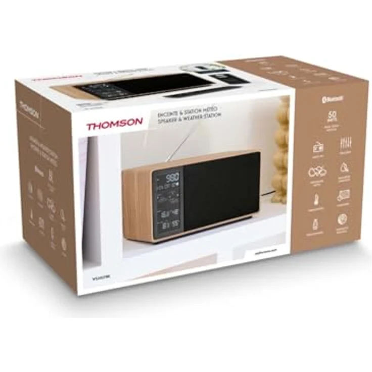 Thomson Bluetooth Wetterstation Lautsprecher 50W, UKW-Radio, Holz Schwarz – Bild 4