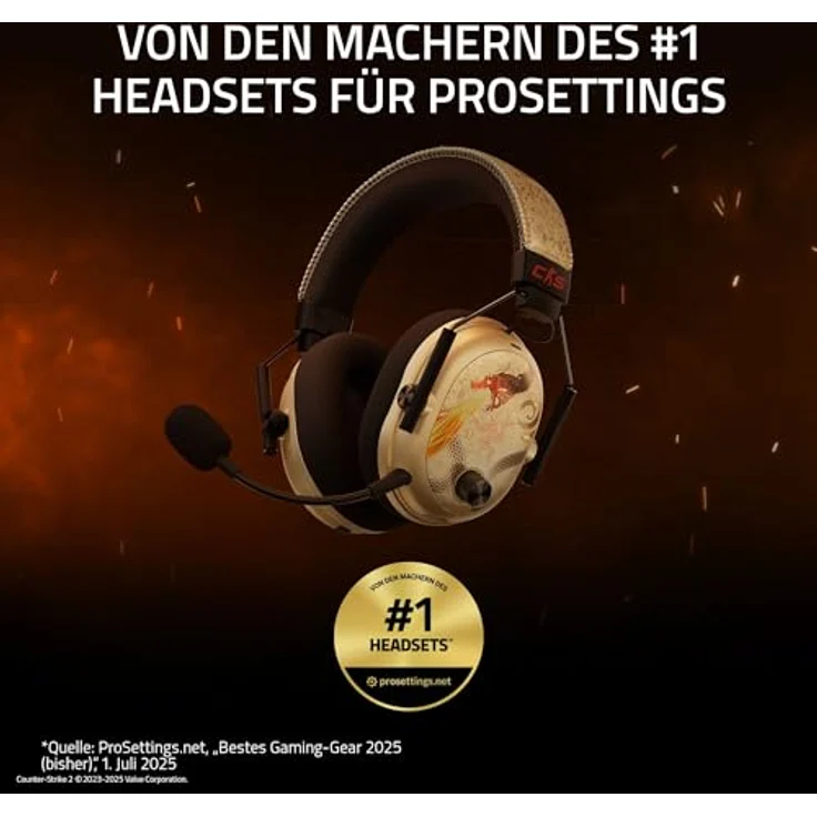Razer BlackShark V3 Pro CS2, Kabelloses E-Sport-Headset mit Geräuschunterdrückung, 50mm Treiber, abnehmbares Mikrofon, HyperSpeed 2,4 GHz & Bluetooth, FPS-Profile, PC/Mac, Dragon Lore – Bild 2