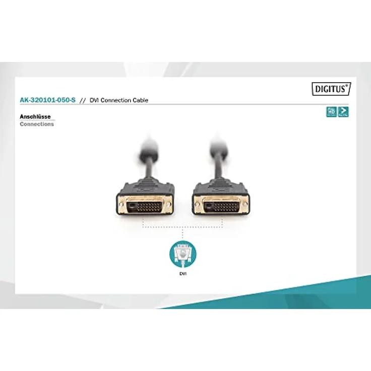 ASSMANN Monitor Anschlusskabel DVI 5m Dual Link 2Ferrit Kerne bulk 24+1 AWG28 max. 2560x1600 (AK-320101-050-S) – Bild 3