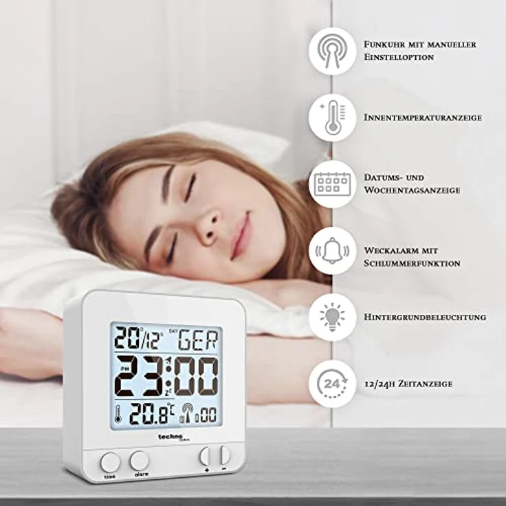 Technoline WT 235-Funkwecker Silber Funkwecker mit Touchsensor, Plastik, 8 x 2.5 x 8 cm – Bild 2