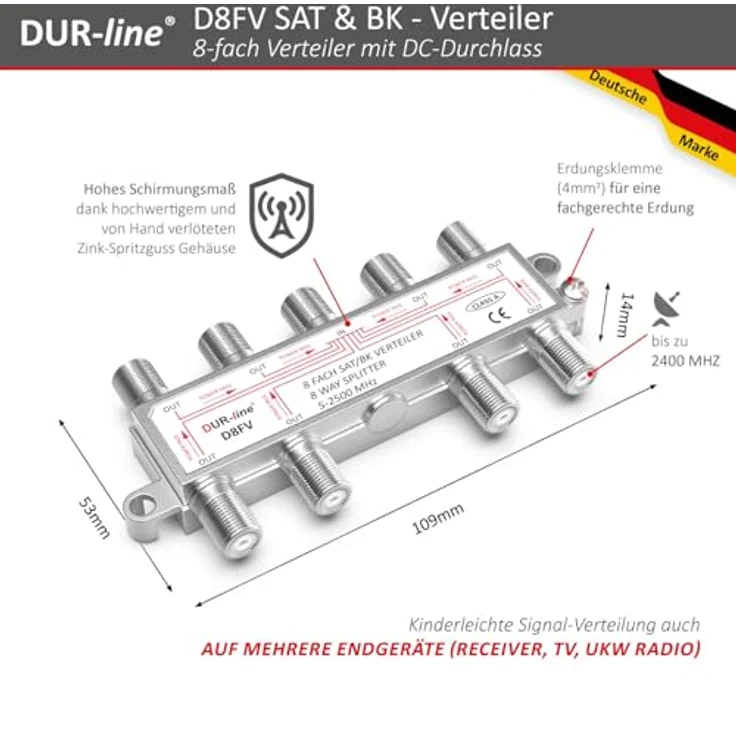 Sat BK 8 Fach Verteiler / Splitter 5-2450 MHz Digital 100dB – Bild 3