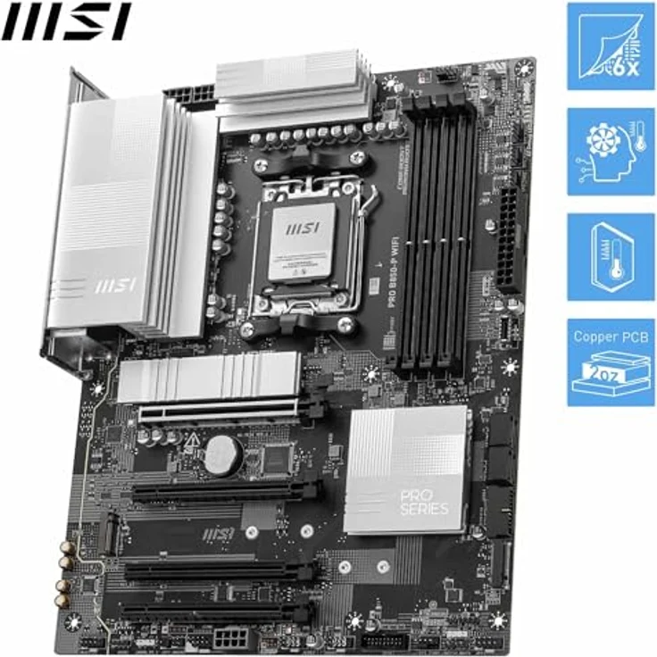 MSI PRO B850-P WiFi Mainboard, ATX - Unterstützt AMD Ryzen 9000/8000 / 7000 Prozessoren, AM5 - DDR5 Memory Boost, PCIe 5.0 x16 & 4.0 x16, M.2 Gen5, Wi-Fi 7, 5G LAN - Ultra Power, Frozr Guard, Triple M.2, High-Speed-Konnektivität – Bild 4