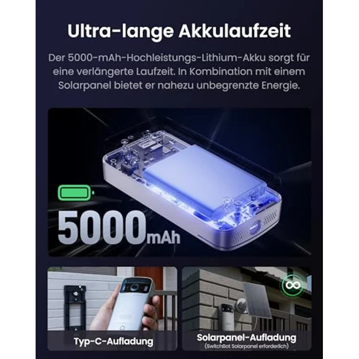 SwitchBot WLAN Türklingel mit Kamera, 2K Video Türklingel, 4,3 Zoll Farbbildschirm, 165° Weitwinkel, 5000 mAh, Zwei-Wege-Audio, kompatibel mit Alexa, inklusive 4-GB-SD-Karte – Bild 5