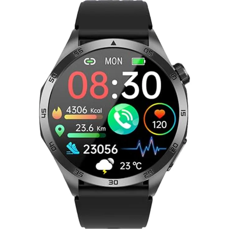 Knauermann PRO 3 Fan Edition, Gesundheitsuhr Smartwatch mit EKG Plus, HRV, SOS-Funktion, Bluetooth, Schlafapnoe, Schwarz