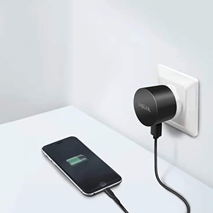 LogiLink PA0217 Fast Charging - USB Steckdosenadapter (1x USB-A, 10,5W) für Smartphones-Tablets-MP3-MP4 Player-eBooks-Navi-etc. mit Überlade-, Tiefentlade-, Überlast- und Kurzschlussschutz, schwarz – Bild 2