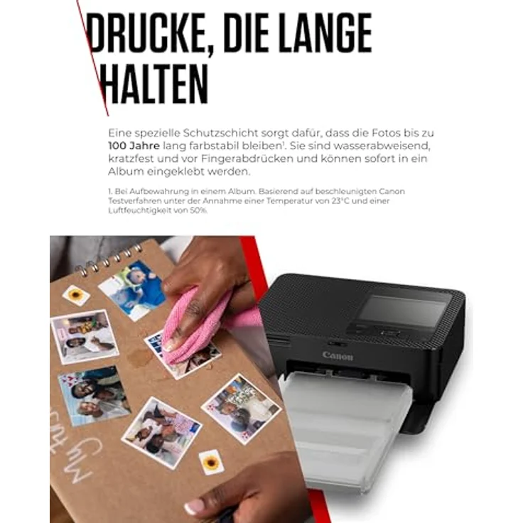 Canon SELPHY CP1500 Mobiler Fotodrucker, drahtloser Bluetooth-Drucker mit 54 Blatt 4x6 Postkartenpapier, schwarz - kompakt und leicht, wasserabweisende und kratzfeste Fotos – Bild 4