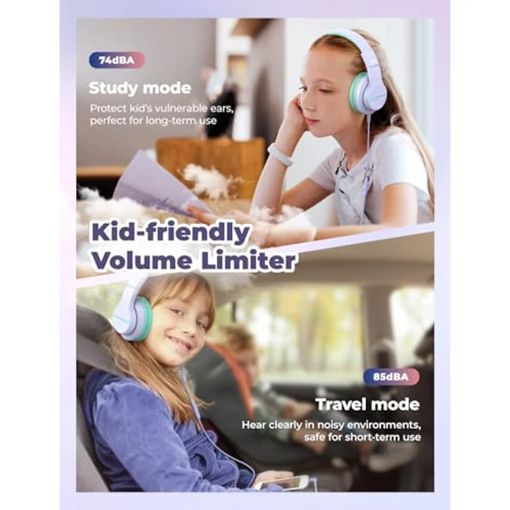 iClever HS19S Kinder Kopfhörer, Kabelgebundene Over Ear Kopfhörer mit 85dBA Lautstärkebegrenzung, Faltbar, Hi-Fi Stereo-Sound, 3,5 mm Anschluss, für iPad und Computer – Bild 2