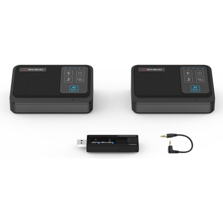 AverMedia AW111 Mikrofon Double Pack, kabelloses 360°-Audio, KI-Geräuschunterdrückung, 2 Einheiten, 20+ Stunden Sprechzeit
