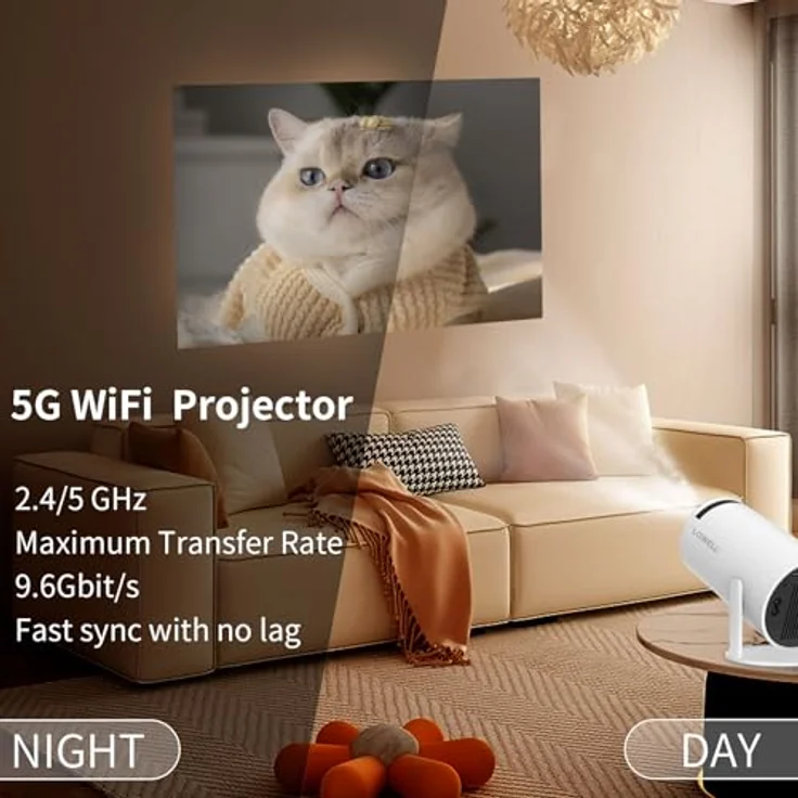 LQWELL® Mini Projektor, 5G WiFi, BT5.0, Auto Trapezkorrektur, 130-Zoll-Display, 4K Heimkino, hdmi, 2024 Upgrade – Bild 2