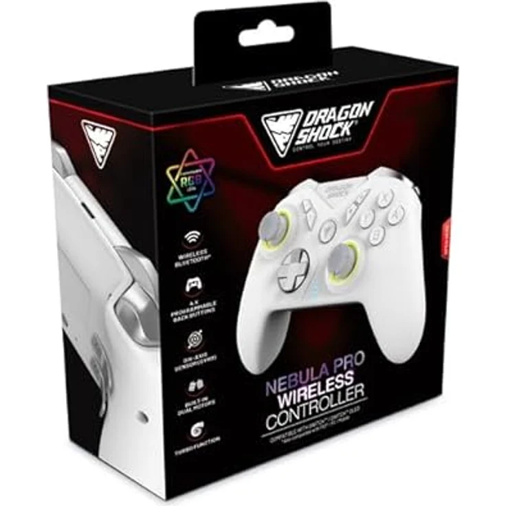 DragonShock NEBULA PRO Wireless Controller | Bluetooth-Verbindung, RGB-LEDs, Doppelmotoren | Weiß – Bild 2