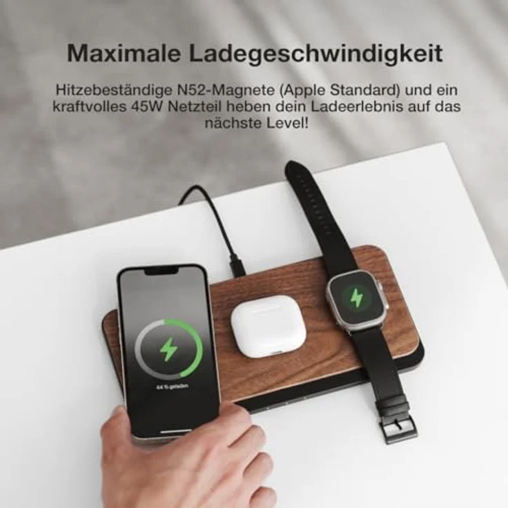 Woodcessories - Magnetisches Ladegerät aus Holz dunkel kompatibel mit MagSafe | Wireless Charger aus Holz kompatibel mit Allen Qi-fähigen Endgeräten – Bild 5