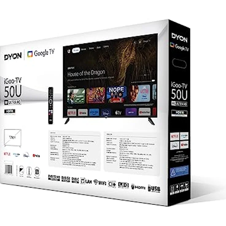 DYON iGoo-TV 50U 126cm (50 Zoll) Google TV (4K UHD, HD Triple Tuner, Prime Video, Netflix, Google Play Store für DAZN, Disney+, Apple TV+, Paramount+, waipu.tv UVM., Google Assistant) [Mod. 2023] – Bild 5