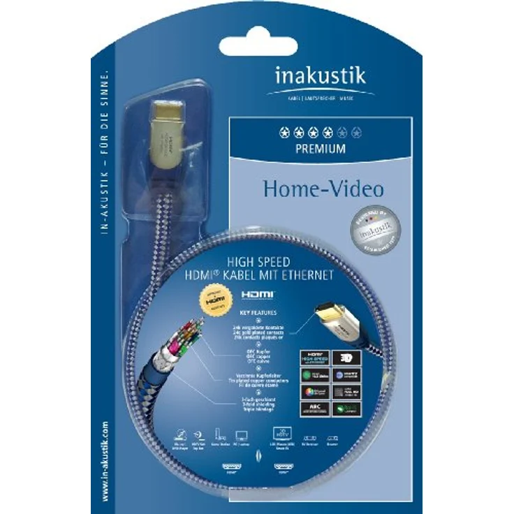 inakustik – 0042305 – Premium High Speed HDMI 2.0b Kabel mit Ethernet | Für die Übertragung von Ultra HD Signalen | 5m in Blau | 2160p - 4K50-60Hz - Audio Return Channel - HDR-Support - HD Audio – Bild 5