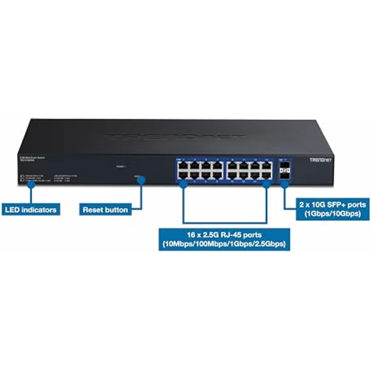 Trendnet 18-Port Multi-Gig Web Smart Switch, 18 Ports, 120 Gbit/s Switching-Kapazität, rackmontierbar, schwarz – Bild 3