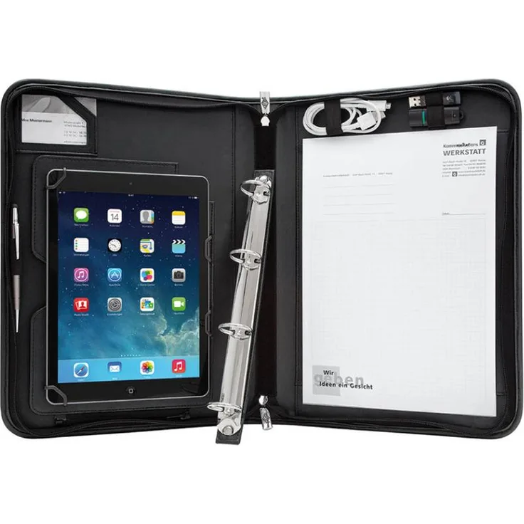 Wedo 5874901 Elegance A4 Organizer (mit Universalhalter für Tablet-PC von 24,6 cm (9,7 Zoll) bis 26,7 cm (10,5 Zoll)) schwarz