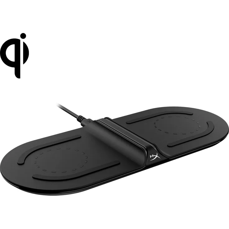 HyperX HX-CPBS-C ChargePlay Base - Qi-Zertifiziertes kabelloses Ladegerät, Dual Pad, Lade bis zu zwei Geräte, bis zu 10W Laden, Batterieanzeige, Kompatibel mit Qi-unterstützten Geräten (EU Stecker)