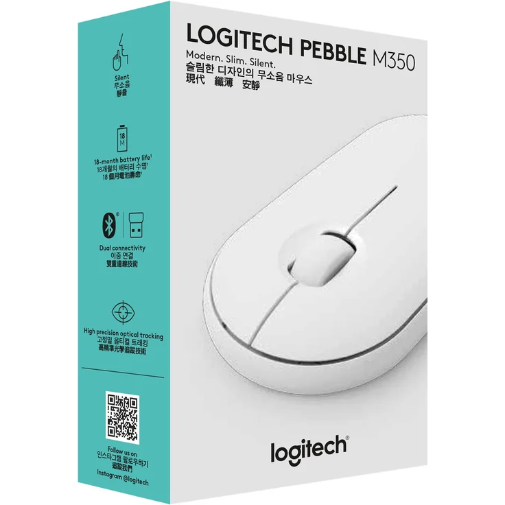Logitech M350 Pebble Kabellose Maus, Bluetooth und 2.4 GHz Verbindung via Nano USB-Empfänger, 18-Monate Akkulaufzeit, 3 Tasten, Leises Klicken und Scrollen, PC-Mac-iPadOS - weiß – Bild 4