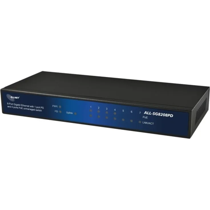 Allnet ungemanaged Switch 10G Ethernet 10/100/1000 Energie Über PoE Unterstützung Schwarz (ALL-SG8208PD)