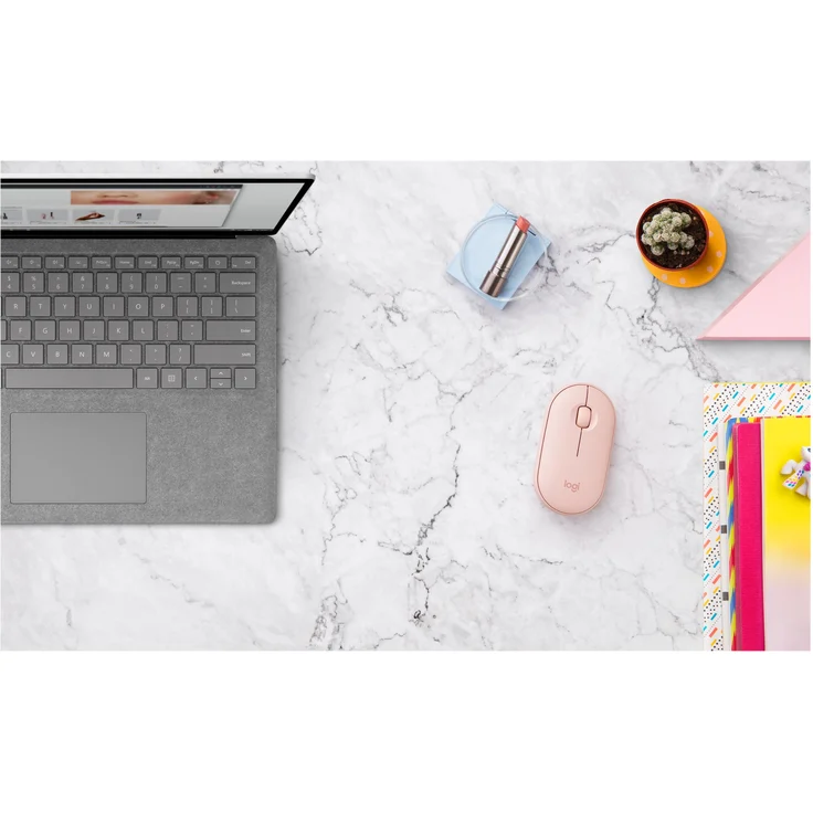Logitech M350 Pebble Kabellose Maus, Bluetooth und 2.4 GHz Verbindung via Nano USB-Empfänger, 18-Monate Akkulaufzeit, 3 Tasten, Leises Klicken und Scrollen, PC-Mac-iPadOS - rosa – Bild 5