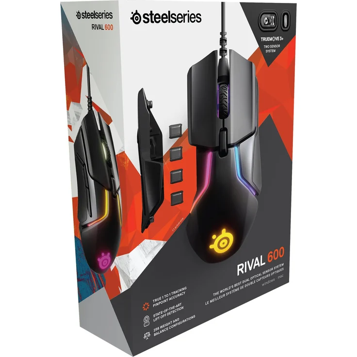 SteelSeries Rival 600 Gaming-Maus 12.000 CPI TrueMove3+ Dual Optical Sensor 0,05 Lift-off-Distanz Gewichtssystem RGB-Beleuchtung – Bild 6